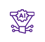 A purple icon of an ai machine with gear and arrows.
